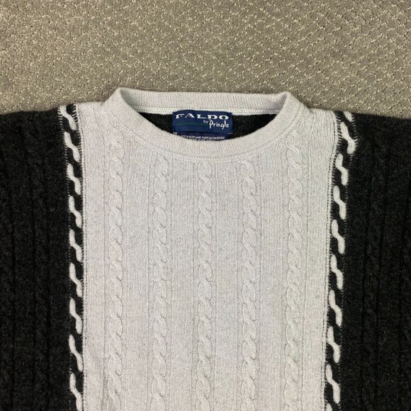 Vintage Nick Faldo Pringle Sweater Men's XL Blue White Wool Cable Knit Golf - Picture 2 of 7